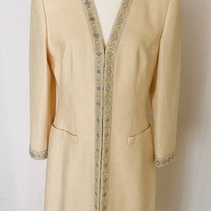 Escada Ivory Sequins Front Jacket / Coat with Crystals and pearls Beaded